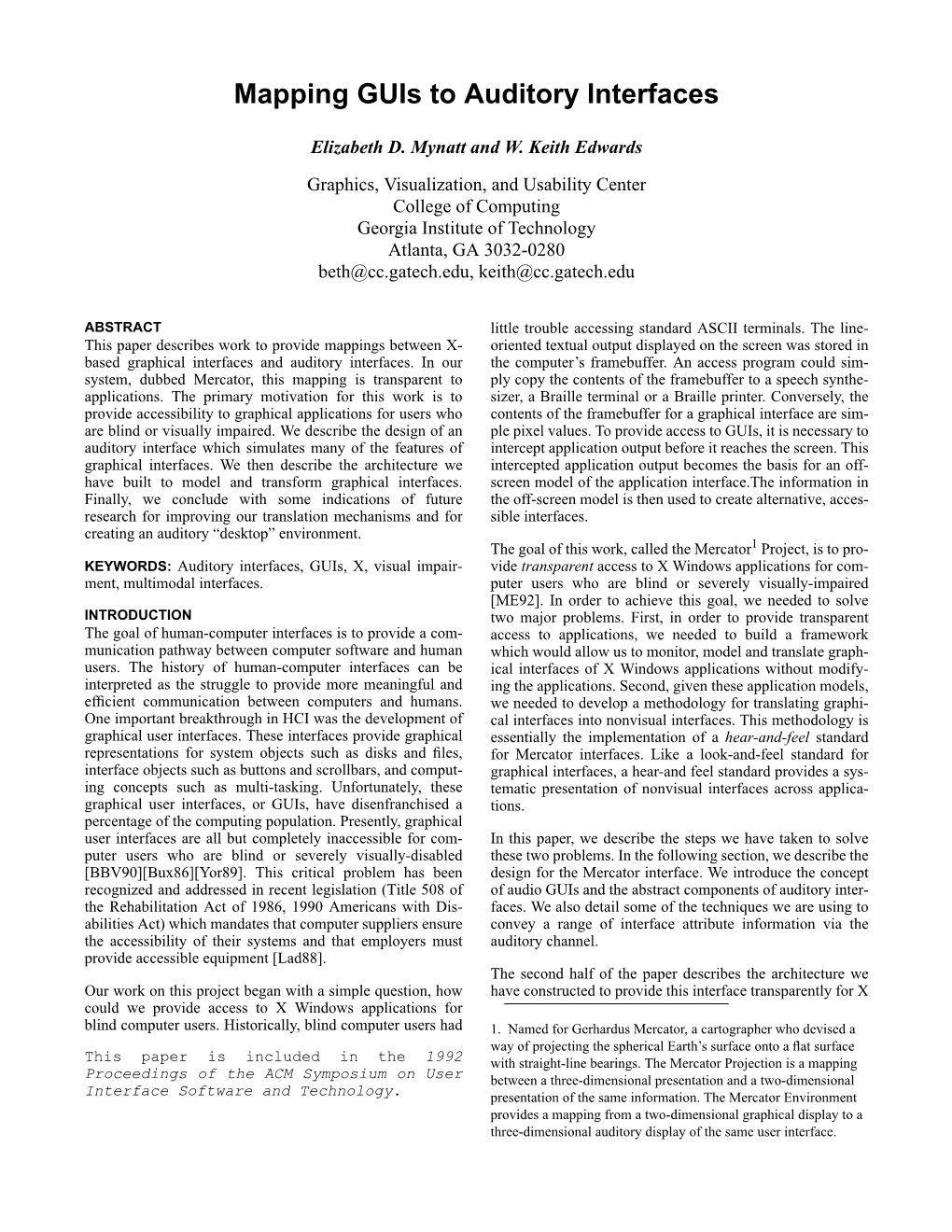 Mapping Guis to Auditory Interfaces