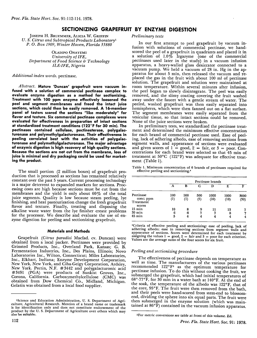 SECTIONING GRAPEFRUIT by ENZYME DIGESTION Joseph H