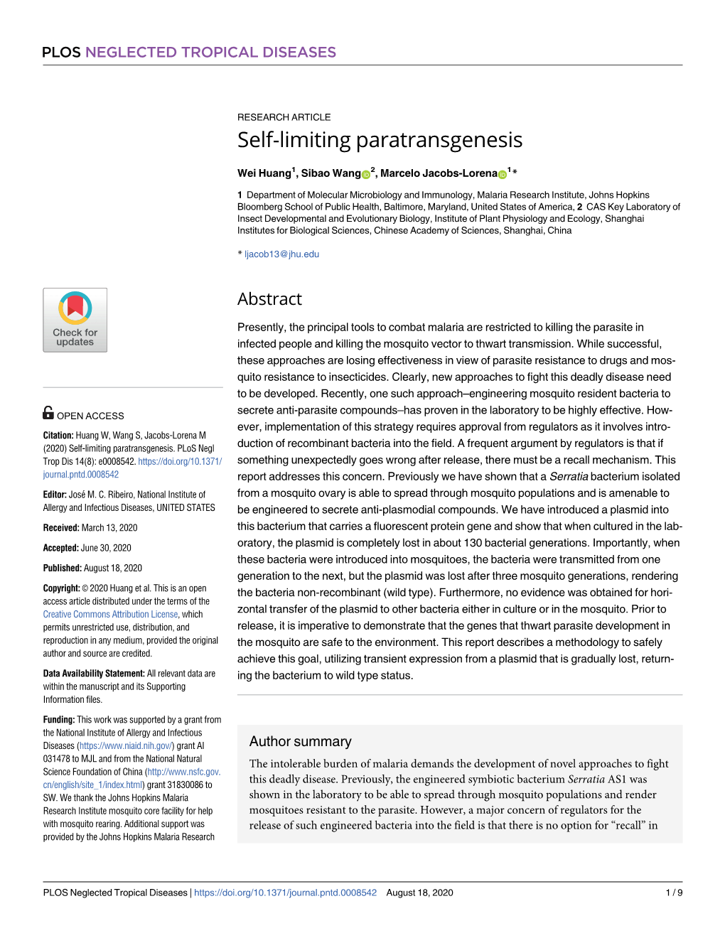 Self-Limiting Paratransgenesis