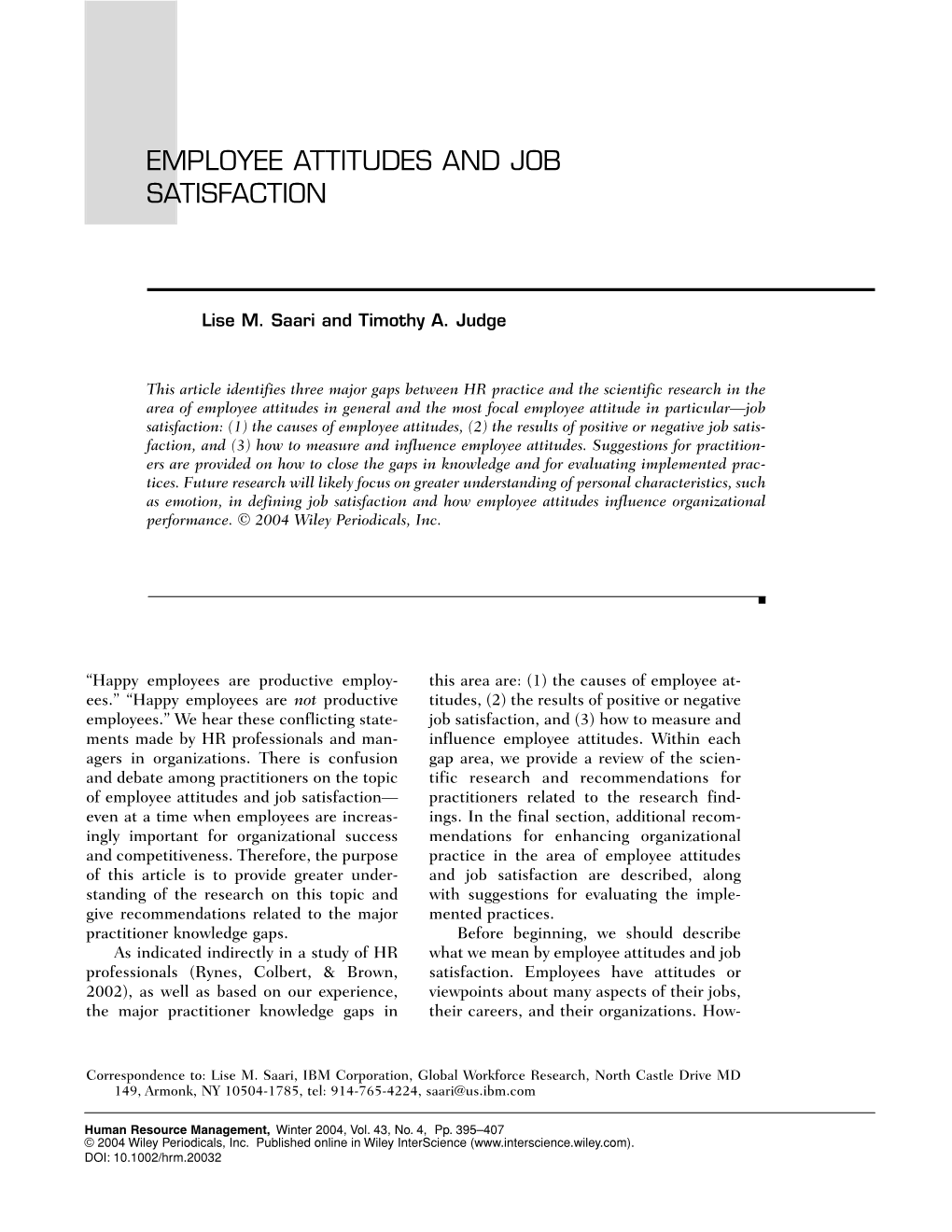 Employee Attitudes and Job Satisfaction