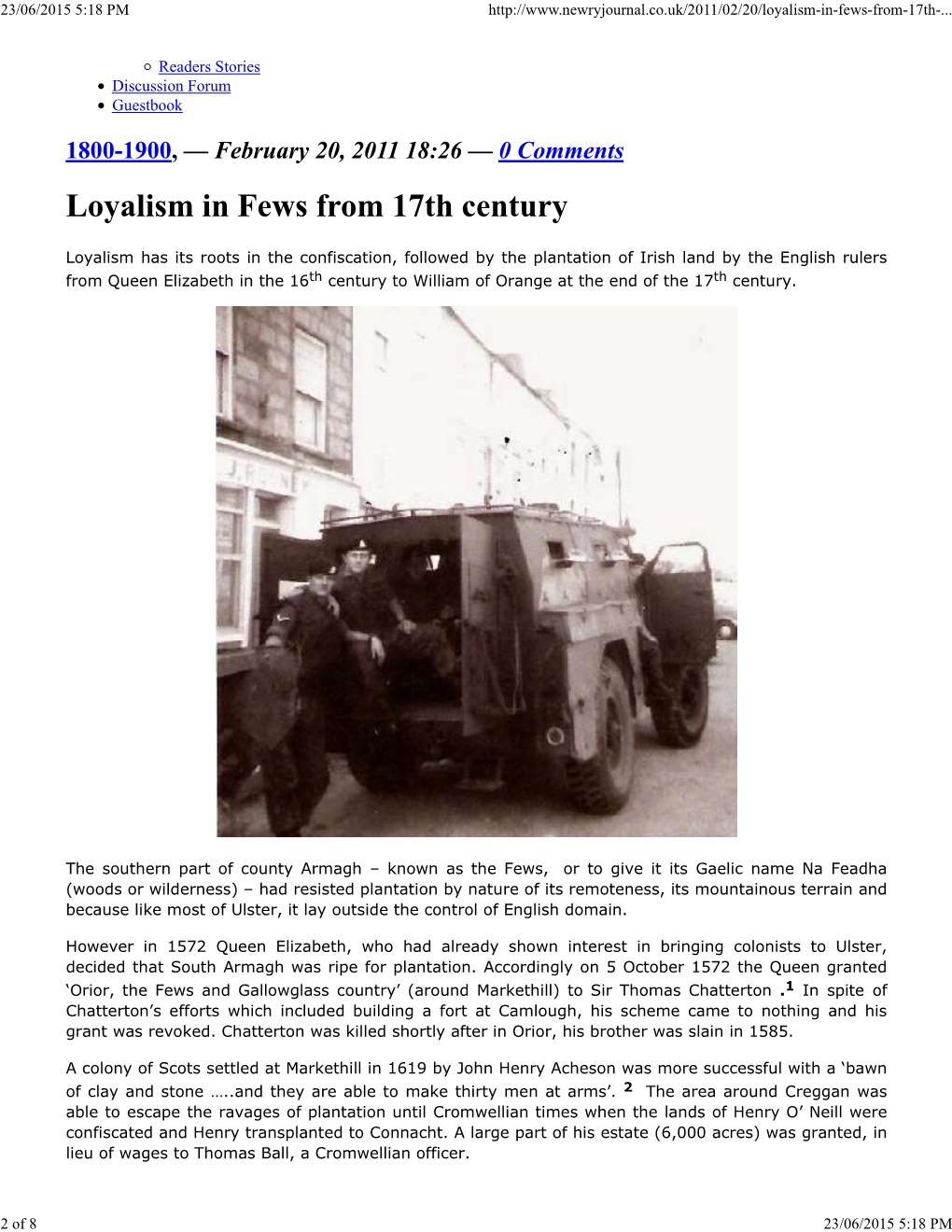 Loyalism in Fews from 17Th Century