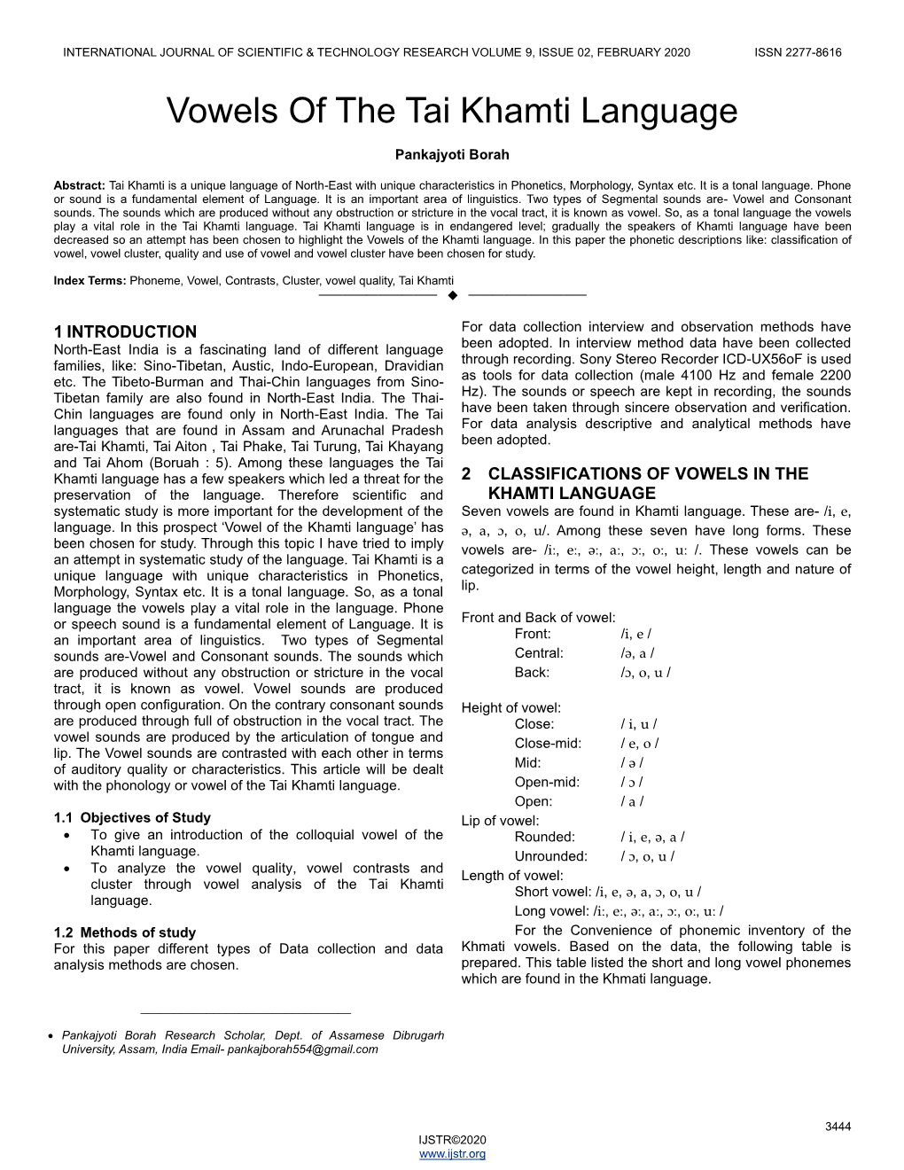 Vowels of the Tai Khamti Language