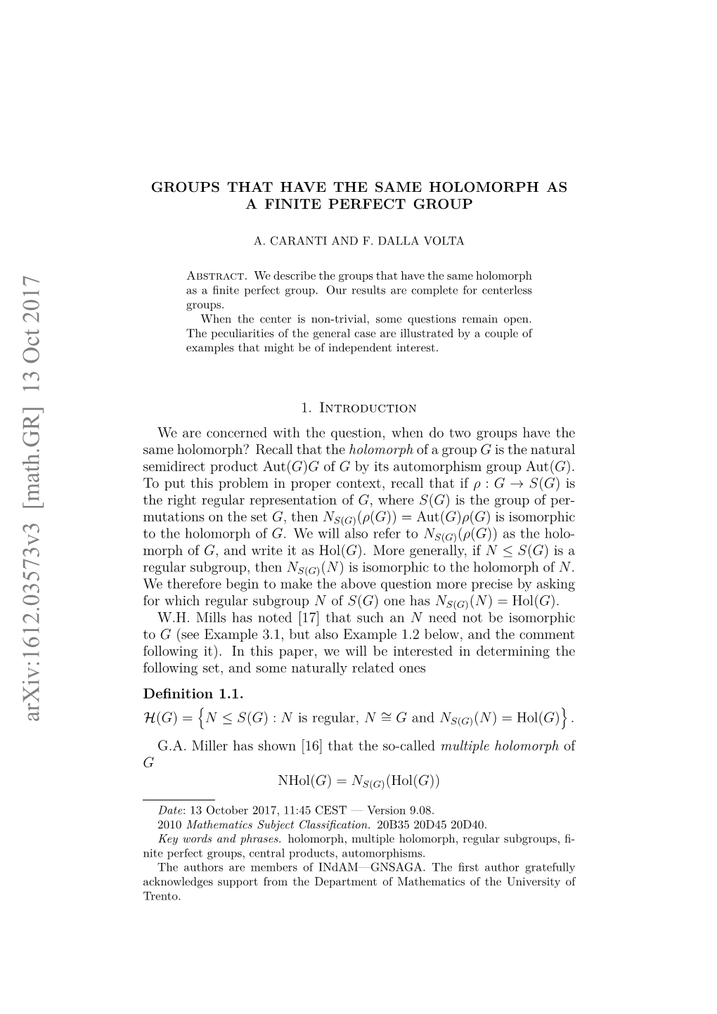 Groups That Have the Same Holomorph As a Finite Perfect Group