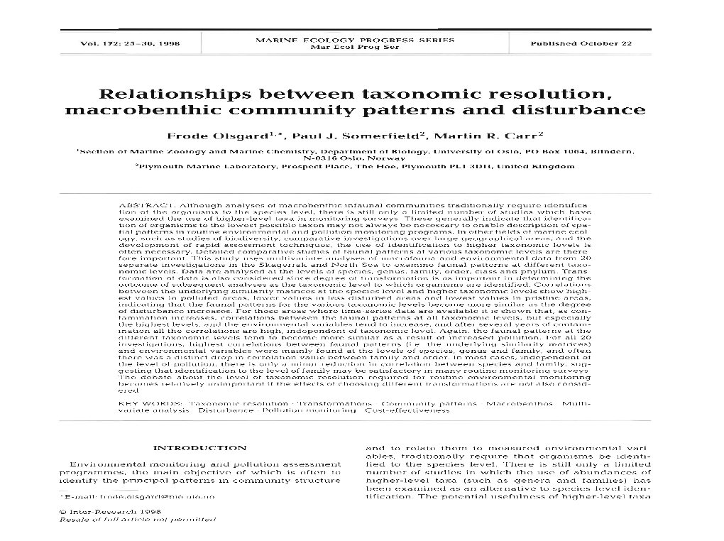 Relationships Between Taxonomic Resolution, Macrobenthic Community Patterns and Disturbance