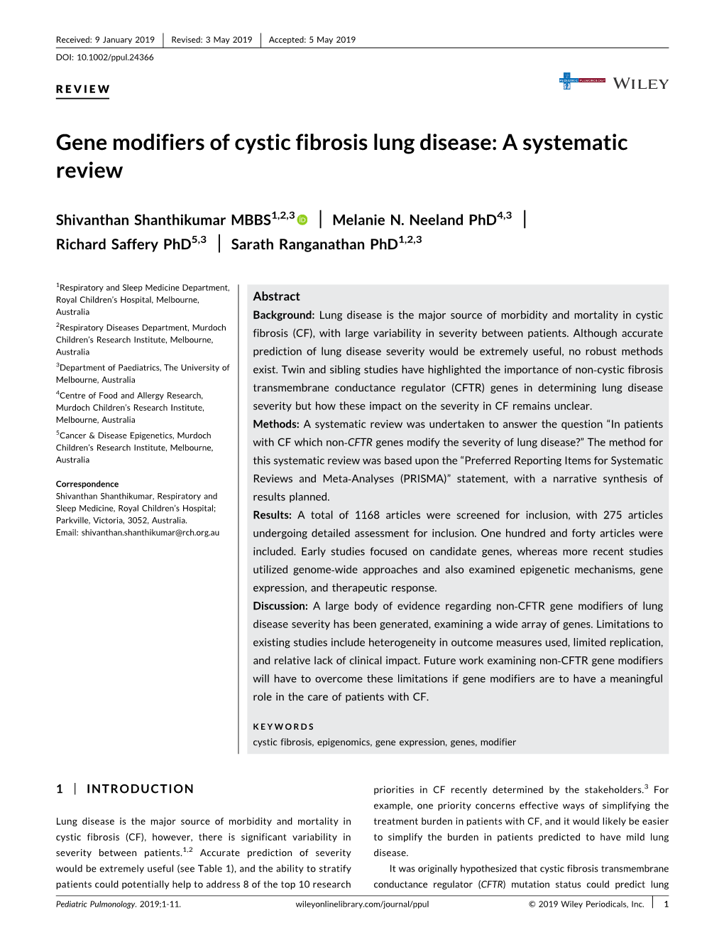 Gene Modifiers of Cystic Fibrosis Lung Disease: a Systematic Review