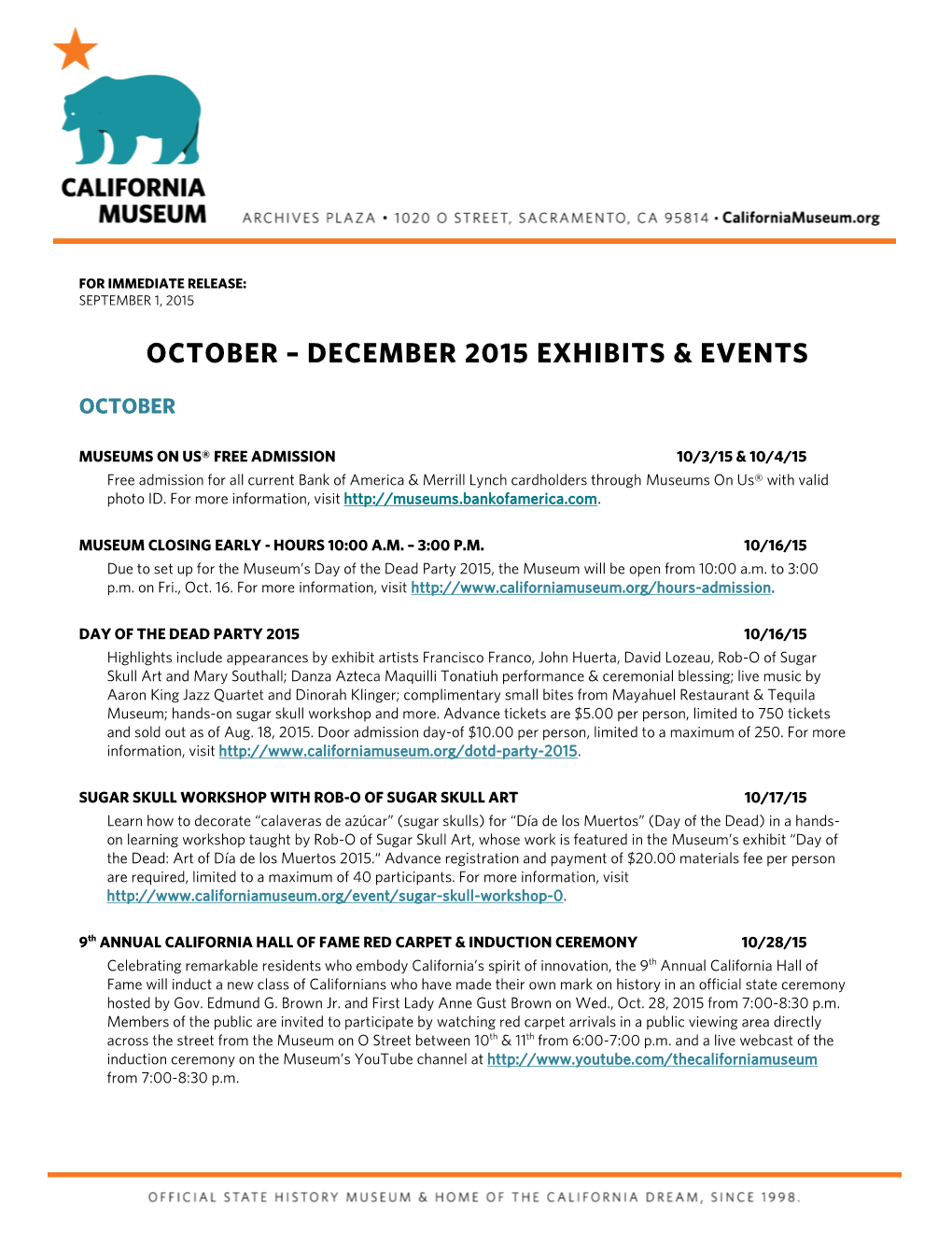 Oct-Dec Q4 2015 Exhibits & Events