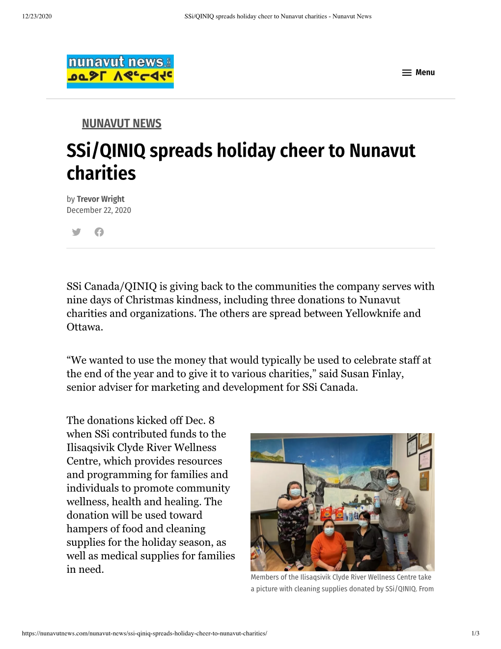 Ssi/QINIQ Spreads Holiday Cheer to Nunavut Charities - Nunavut News