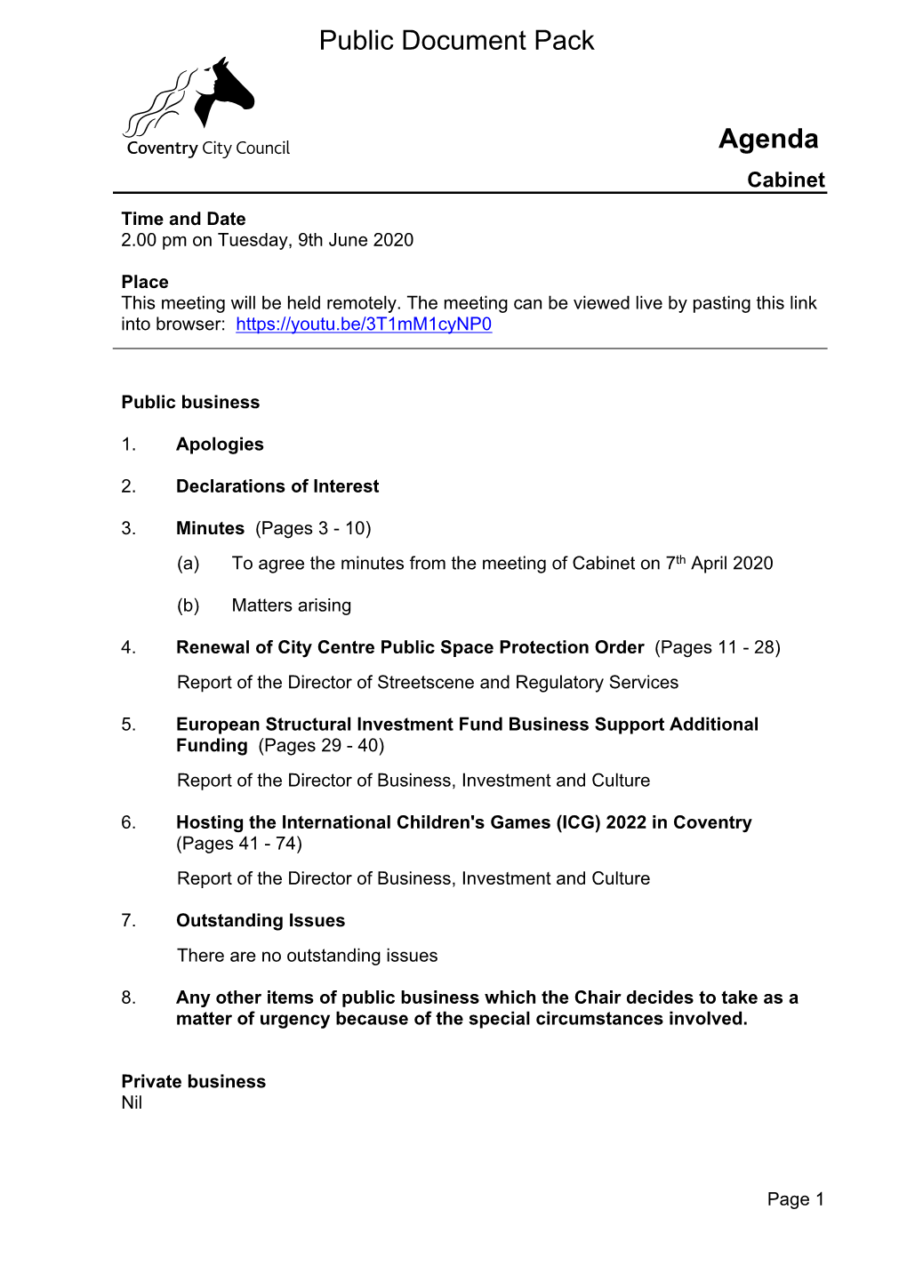 (Public Pack)Agenda Document for Cabinet, 09/06/2020 14:00