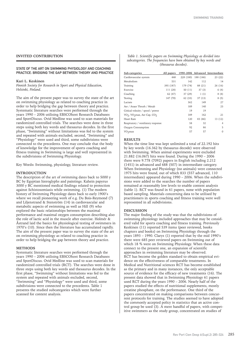 Invited Contribution State of the Art on Swimming Physiology and Coaching Practice