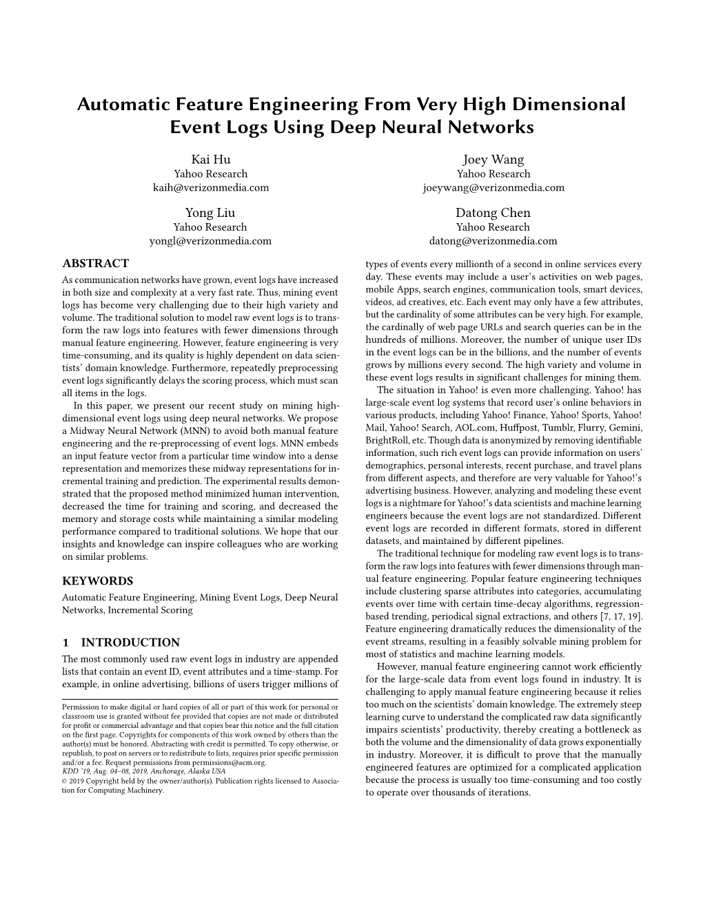 Automatic Feature Engineering from Very High Dimensional Event Logs Using Deep Neural Networks