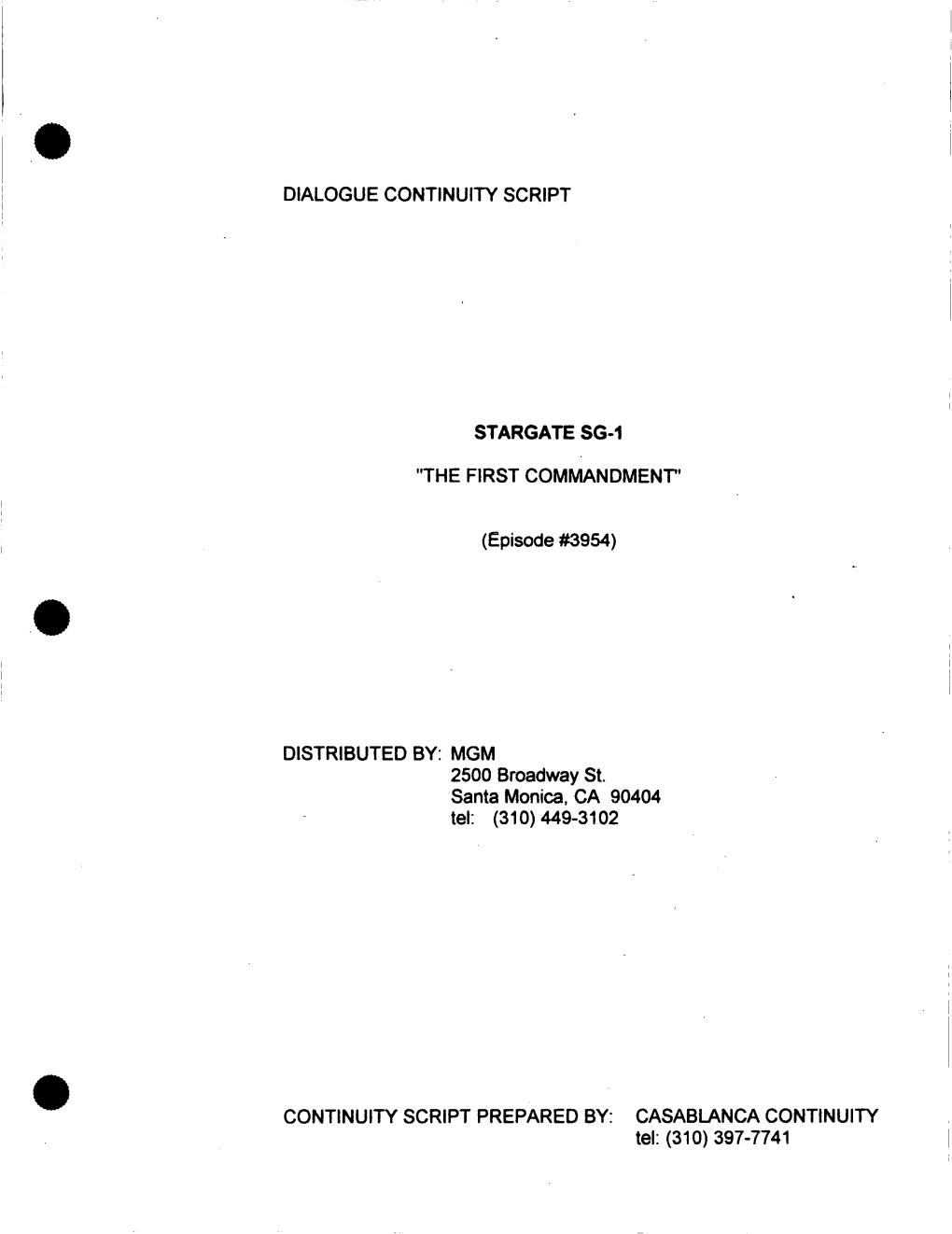 Dialogue Continuity Script Stargate Sg-I