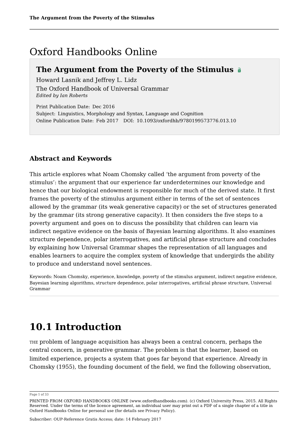 Argument from the Poverty of the Stimulus