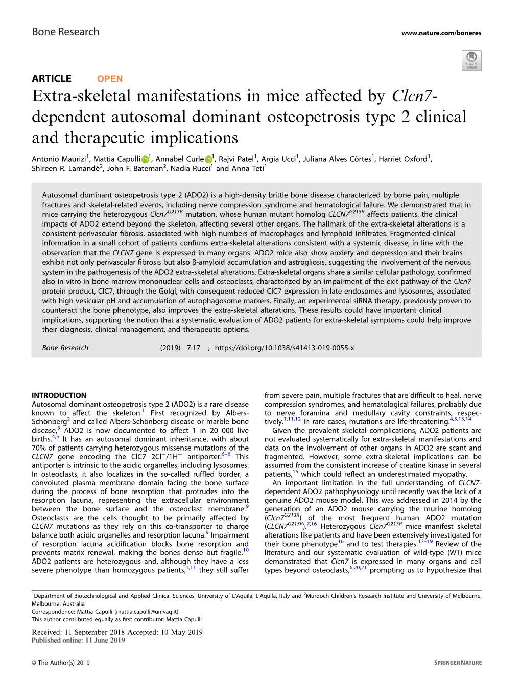 Extra-Skeletal Manifestations in Mice Affected by Clcn7-Dependent