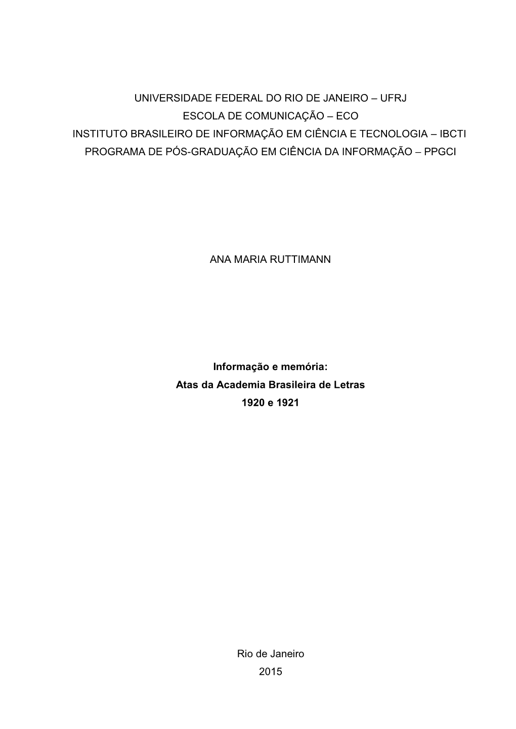 Atas Da Academia Brasileira De Letras 1920 E 1921