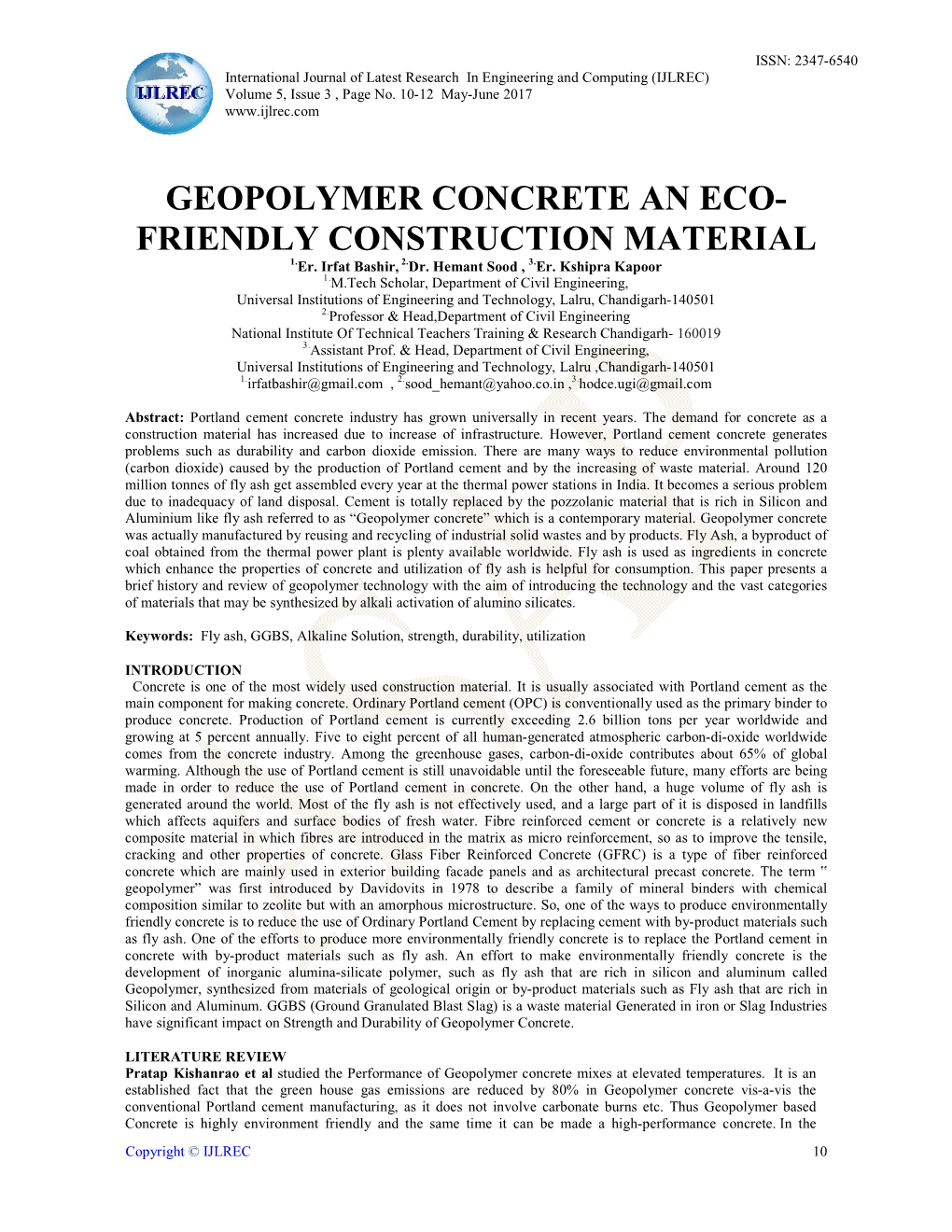 GEOPOLYMER CONCRETE an ECO- FRIENDLY CONSTRUCTION MATERIAL 1.Er