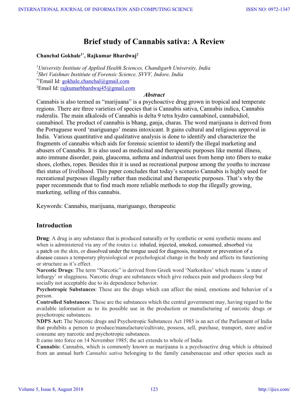 Brief Study of Cannabis Sativa: a Review