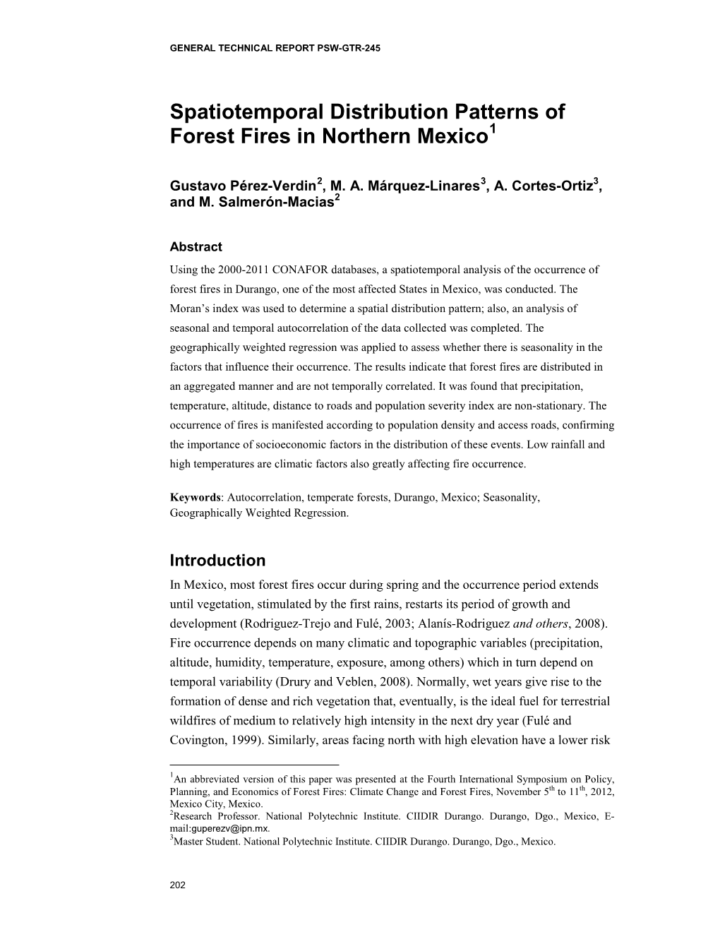 Spatiotemporal Distribution Patterns of Forest Fires in the State of Durango During the 2000-2011 Period