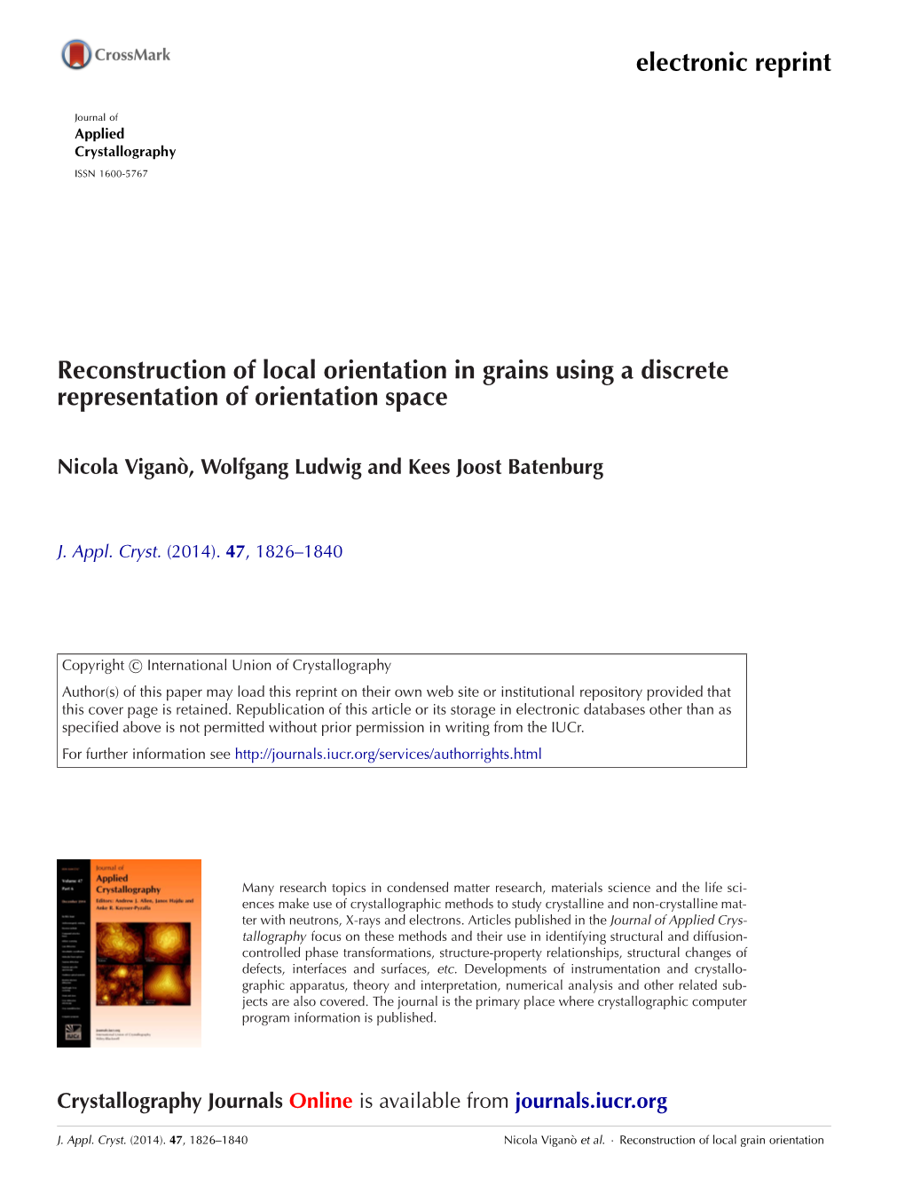 Electronic Reprint Reconstruction of Local Orientation in Grains Using A