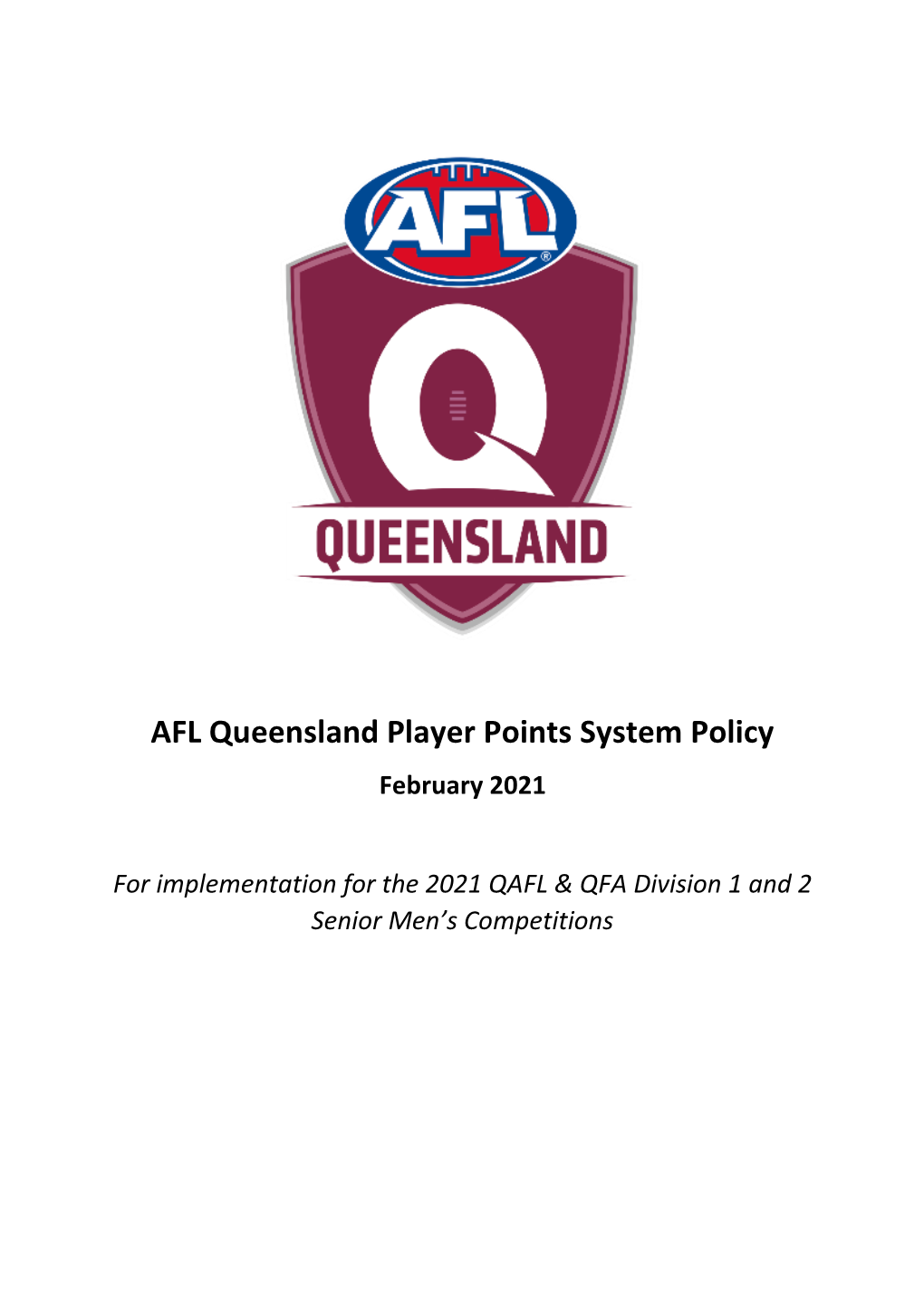 AFL Queensland Player Points System Policy February 2021