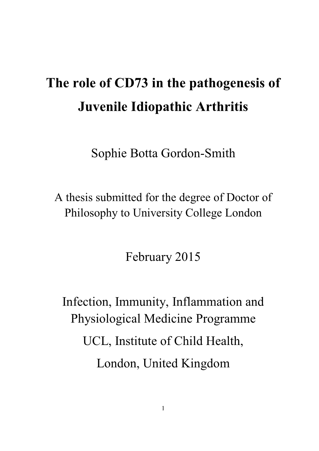 The Role of CD73 in the Pathogenesis of Juvenile Idiopathic Arthritis