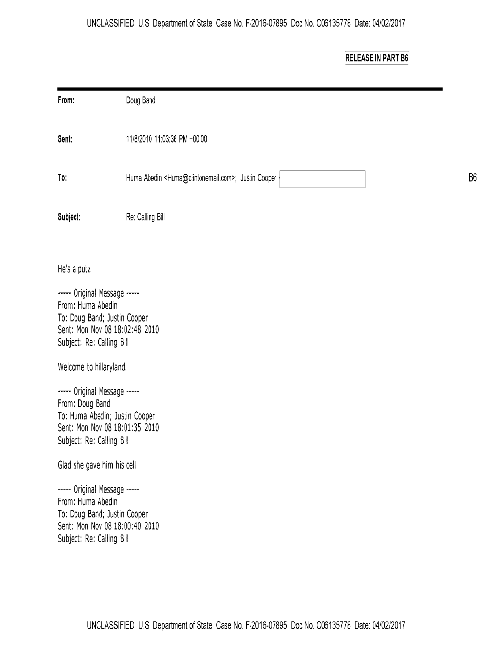 UNCLASSIFIED US Department of State Case No. F-2016-07895 Doc No. C06135778 Date