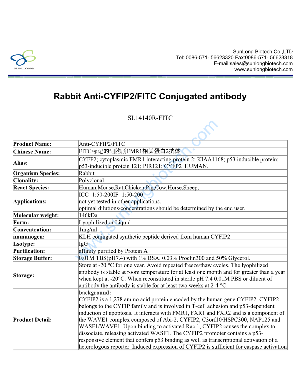 Rabbit Anti-CYFIP2/FITC Conjugated Antibody-SL14140R-FITC