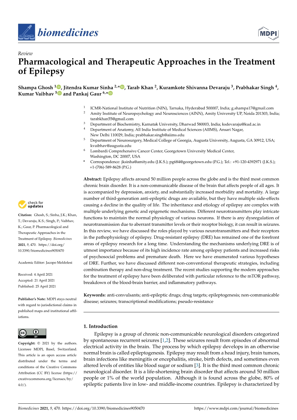 Pharmacological and Therapeutic Approaches in the Treatment of Epilepsy