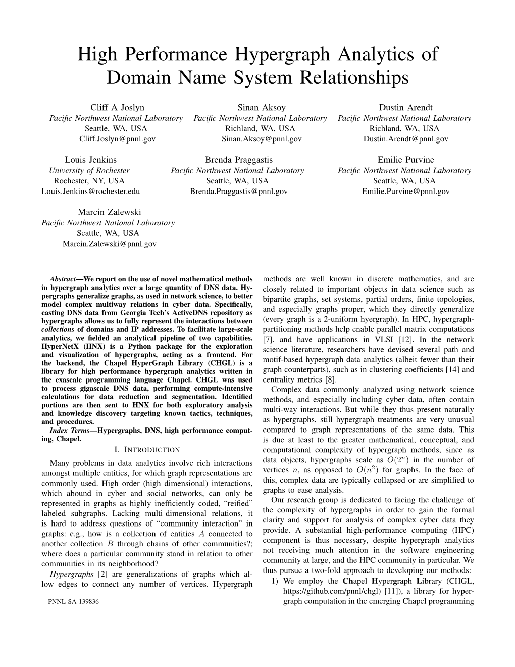 High Performance Hypergraph Analytics of Domain Name System Relationships