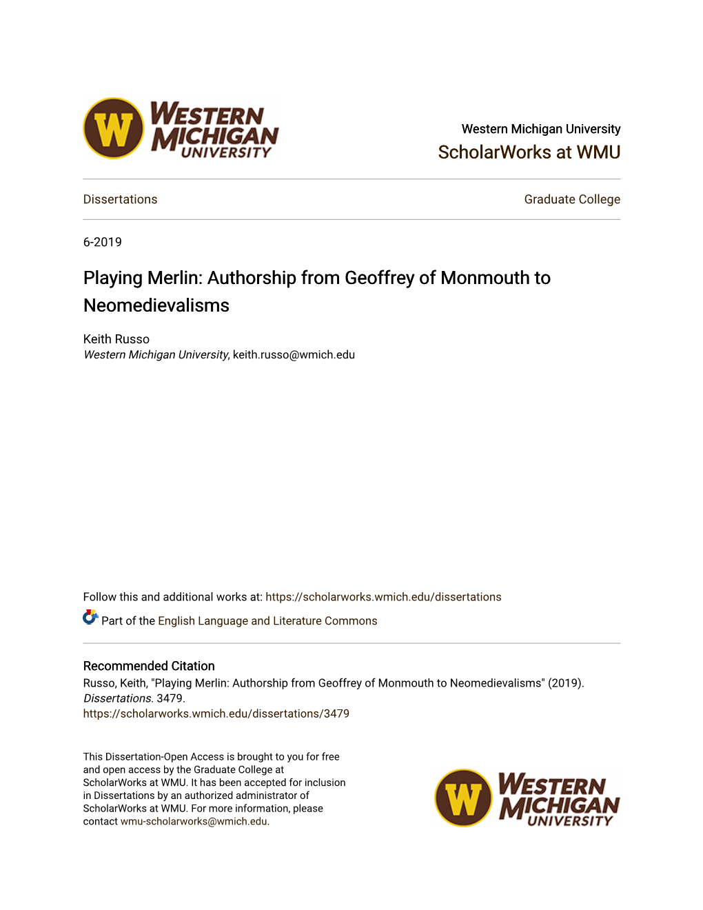 Playing Merlin: Authorship from Geoffrey of Monmouth to Neomedievalisms