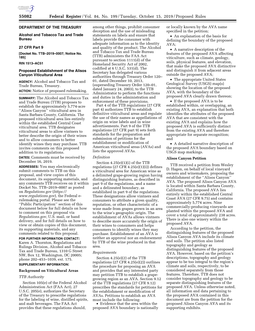 Federal Register/Vol. 84, No. 199/Tuesday, October 15, 2019