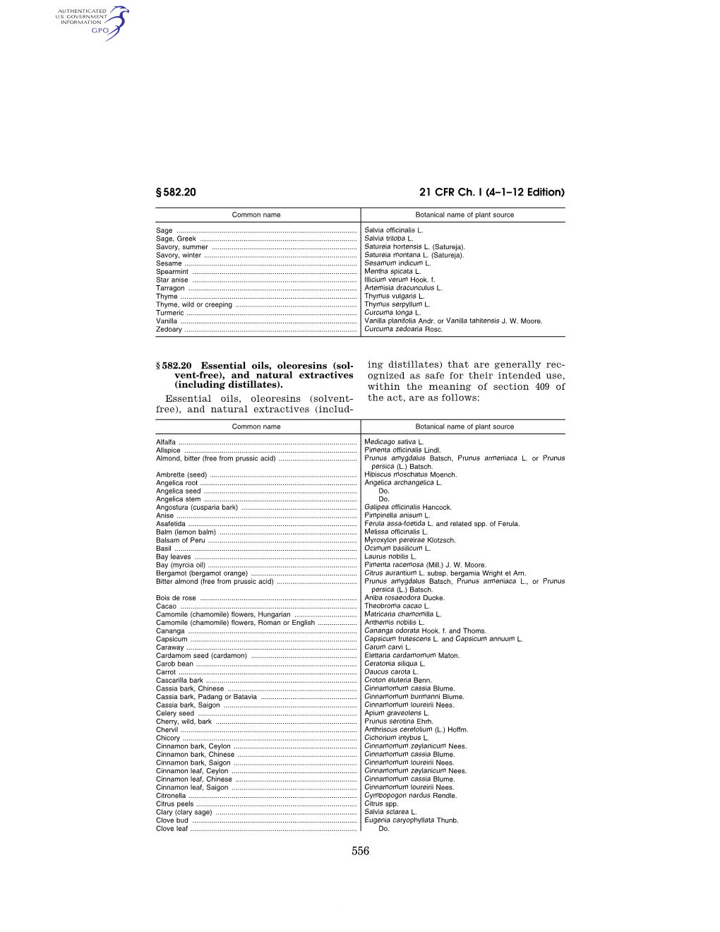 21 CFR Ch. I (4–1–12 Edition) § 582.20