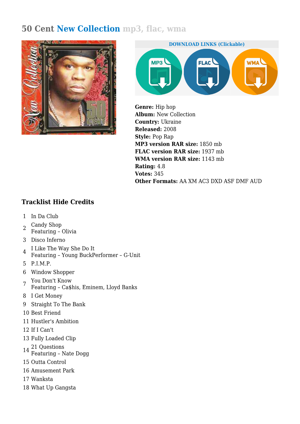 50 Cent New Collection Mp3, Flac, Wma