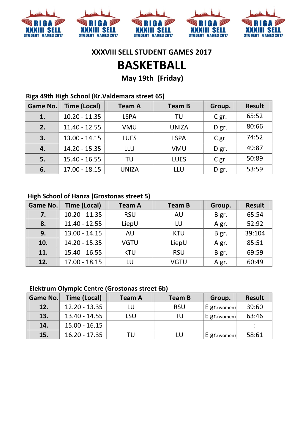 BASKETBALL May 19Th (Friday)