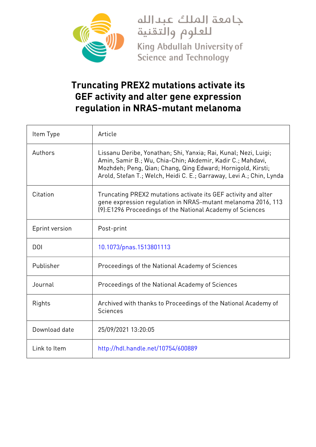 Truncating PREX2 Mutations Activate Its GEF Activity and Alter Gene Expression Regulation in NRAS-Mutant Melanoma