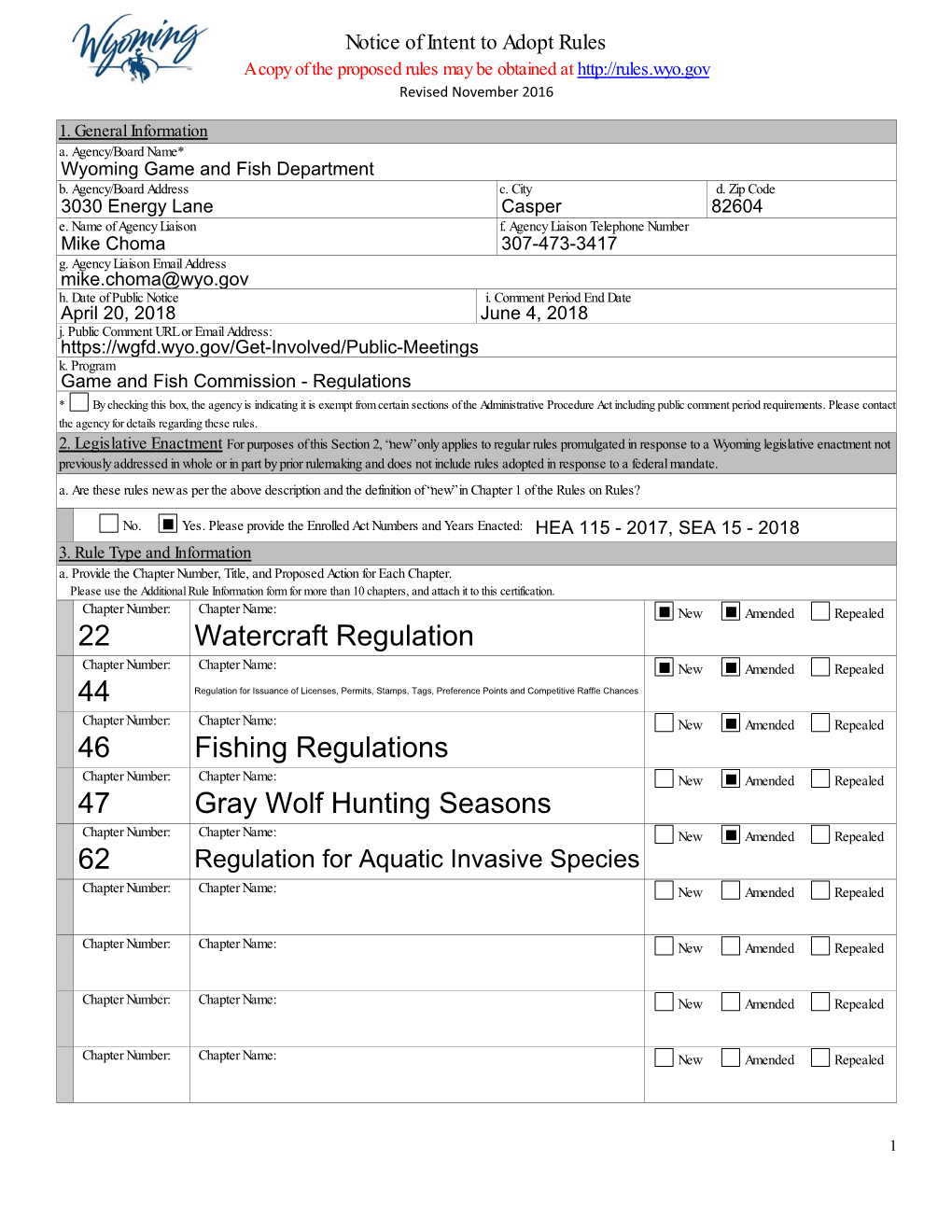22 Watercraft Regulation 44 46 Fishing Regulations 47 Gray Wolf
