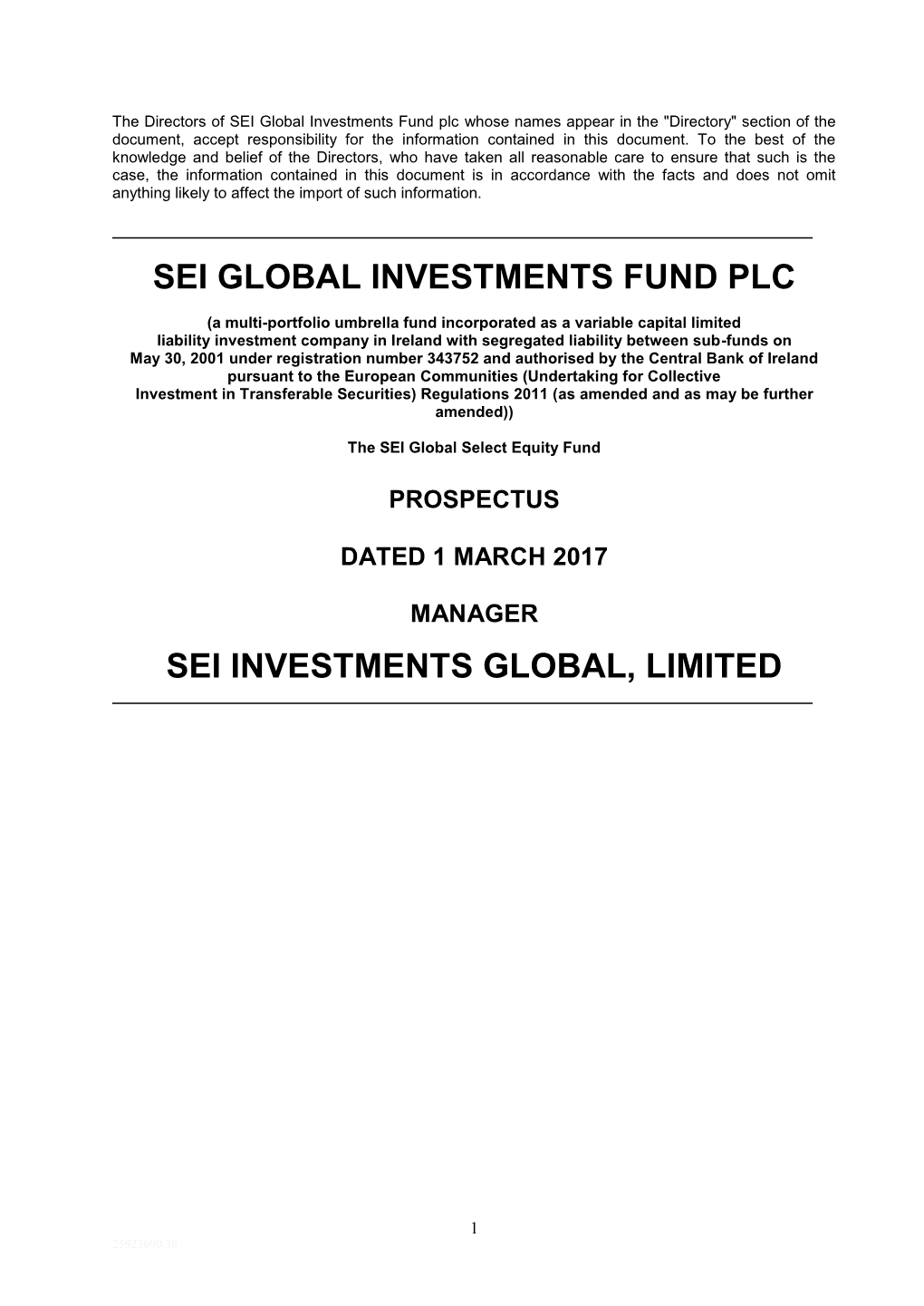 Sei Global Investments Fund Plc Sei Investments Global, Limited