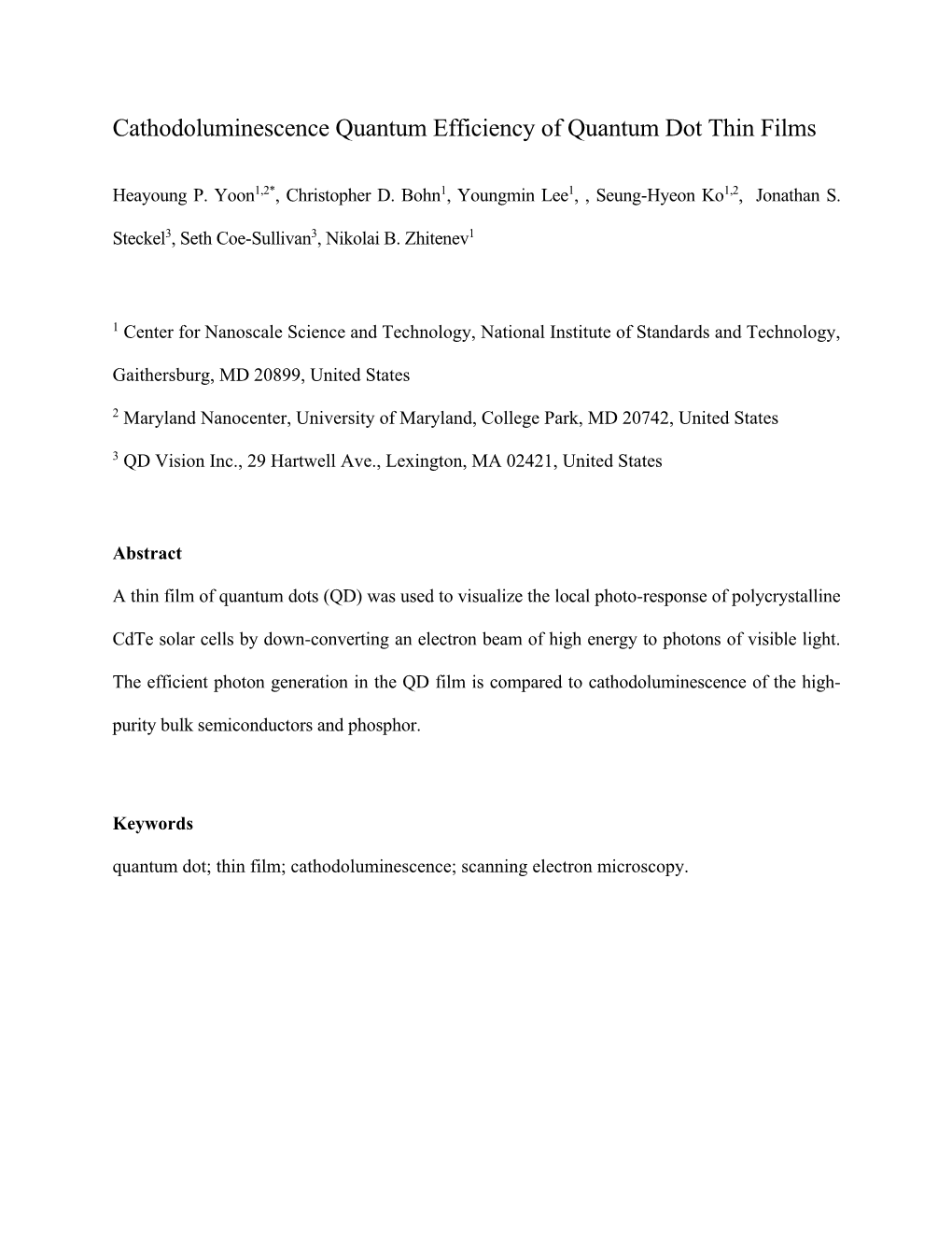 Cathodoluminescence Quantum Efficiency of Quantum Dot Thin Films