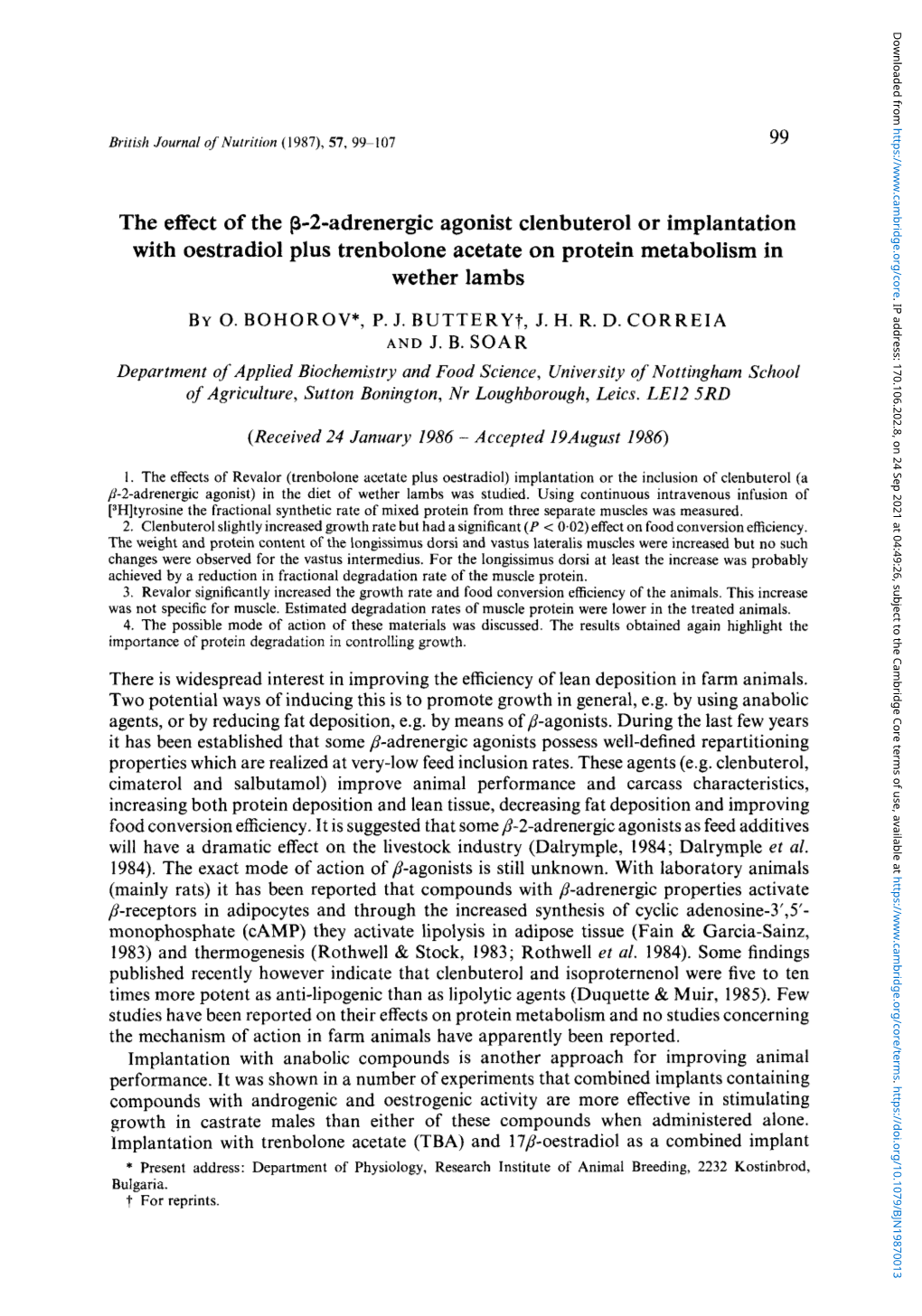 The Effect of the Β-2-Adrenergic Agonist Clenbuterol Or Implantation