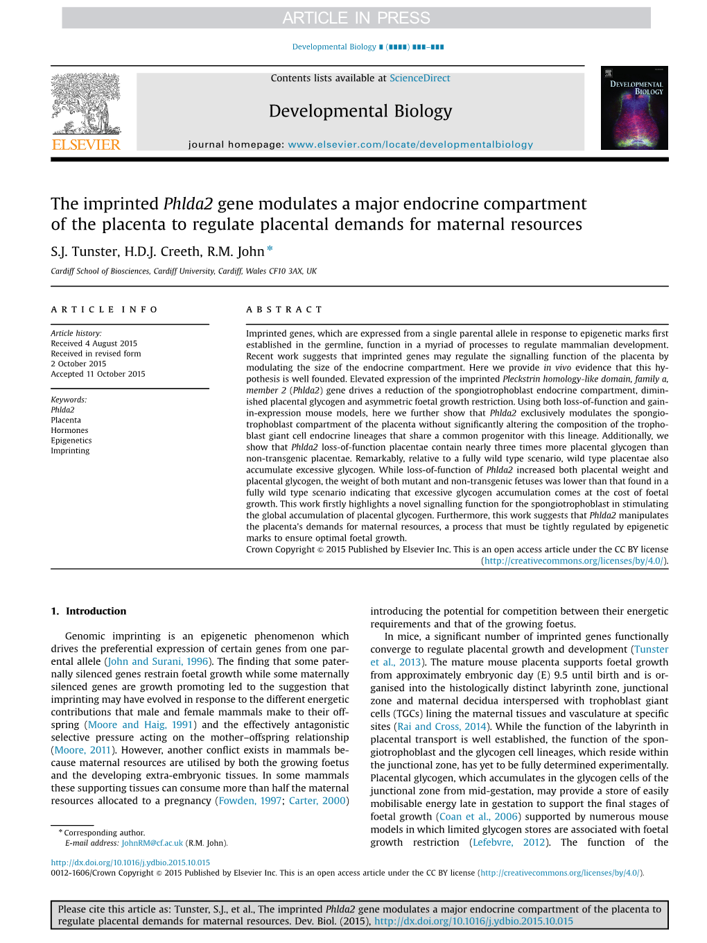 The Imprinted Phlda2 Gene Modulates a Major Endocrine Compartment of the Placenta to Regulate Placental Demands for Maternal Resources