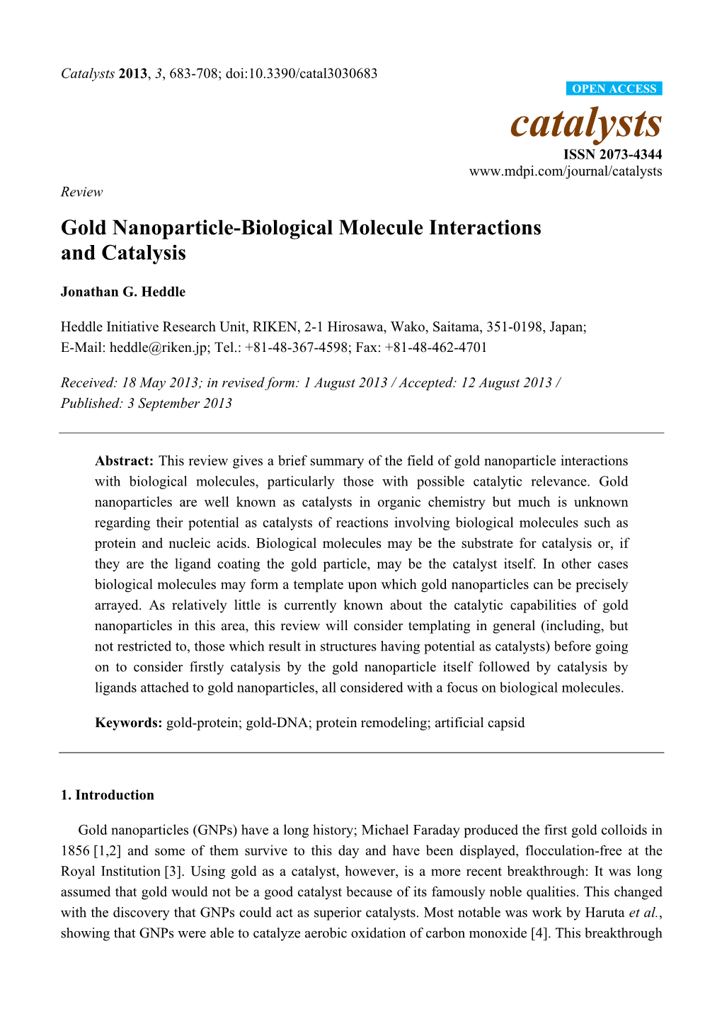 Gold Nanoparticle-Biological Molecule Interactions and Catalysis