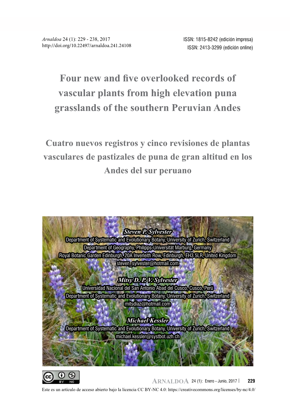 Four New and Five Overlooked Records of Vascular Plants from High Elevation Puna Grasslands of the Southern Peruvian Andes