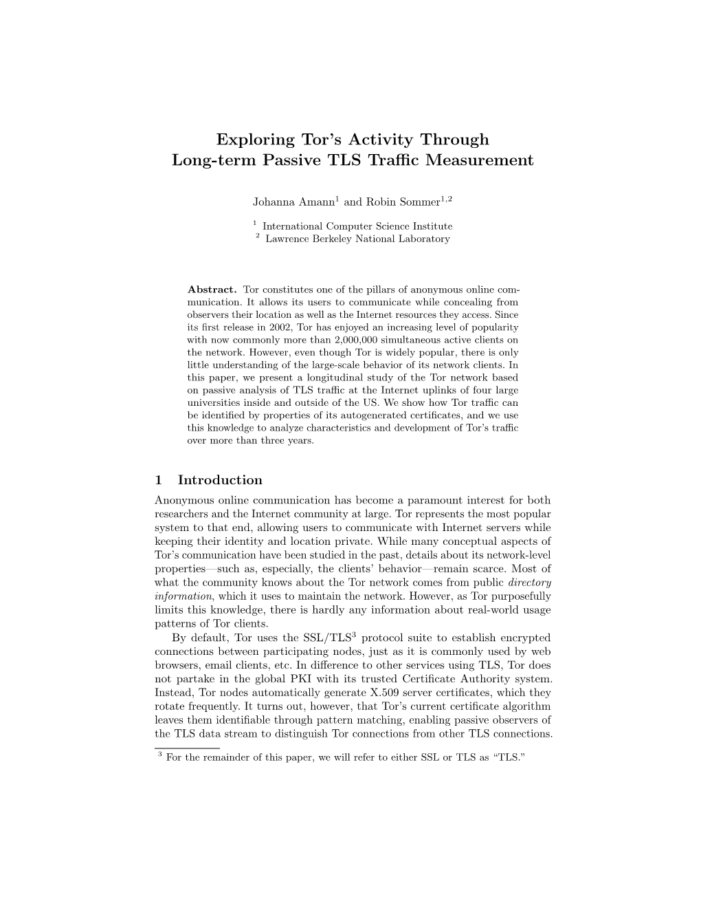 Exploring Tor's Activity Through Long-Term Passive TLS Traffic