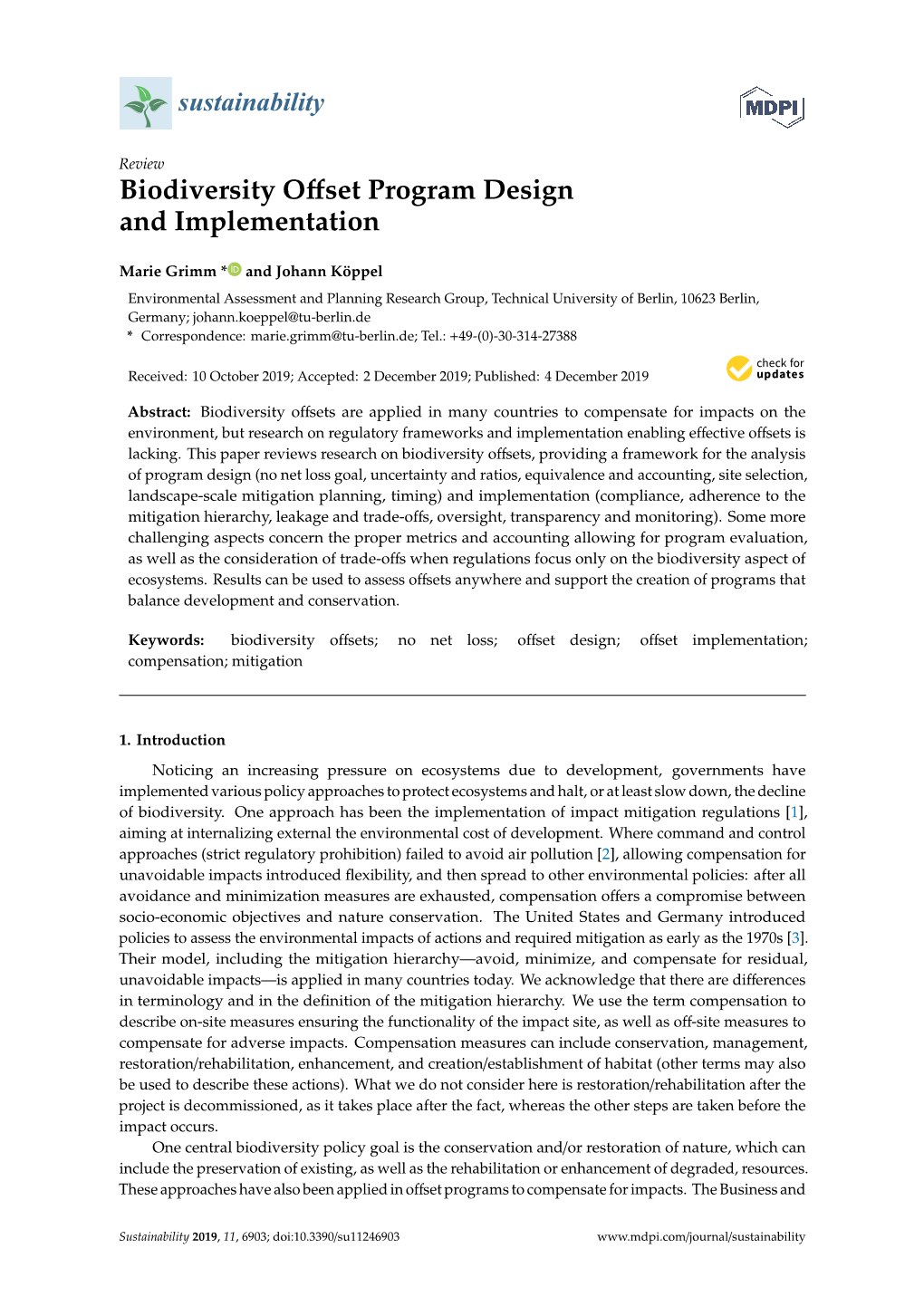 Biodiversity Offset Program Design and Implementation