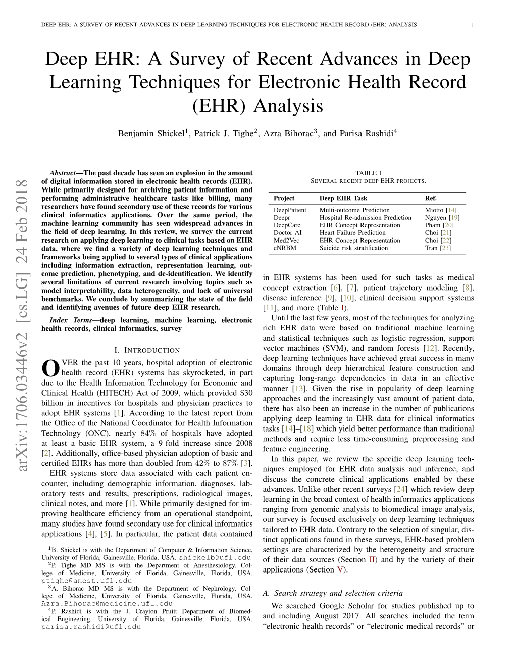 A Survey of Recent Advances in Deep Learning Techniques for Electronic Health Record (Ehr) Analysis 1