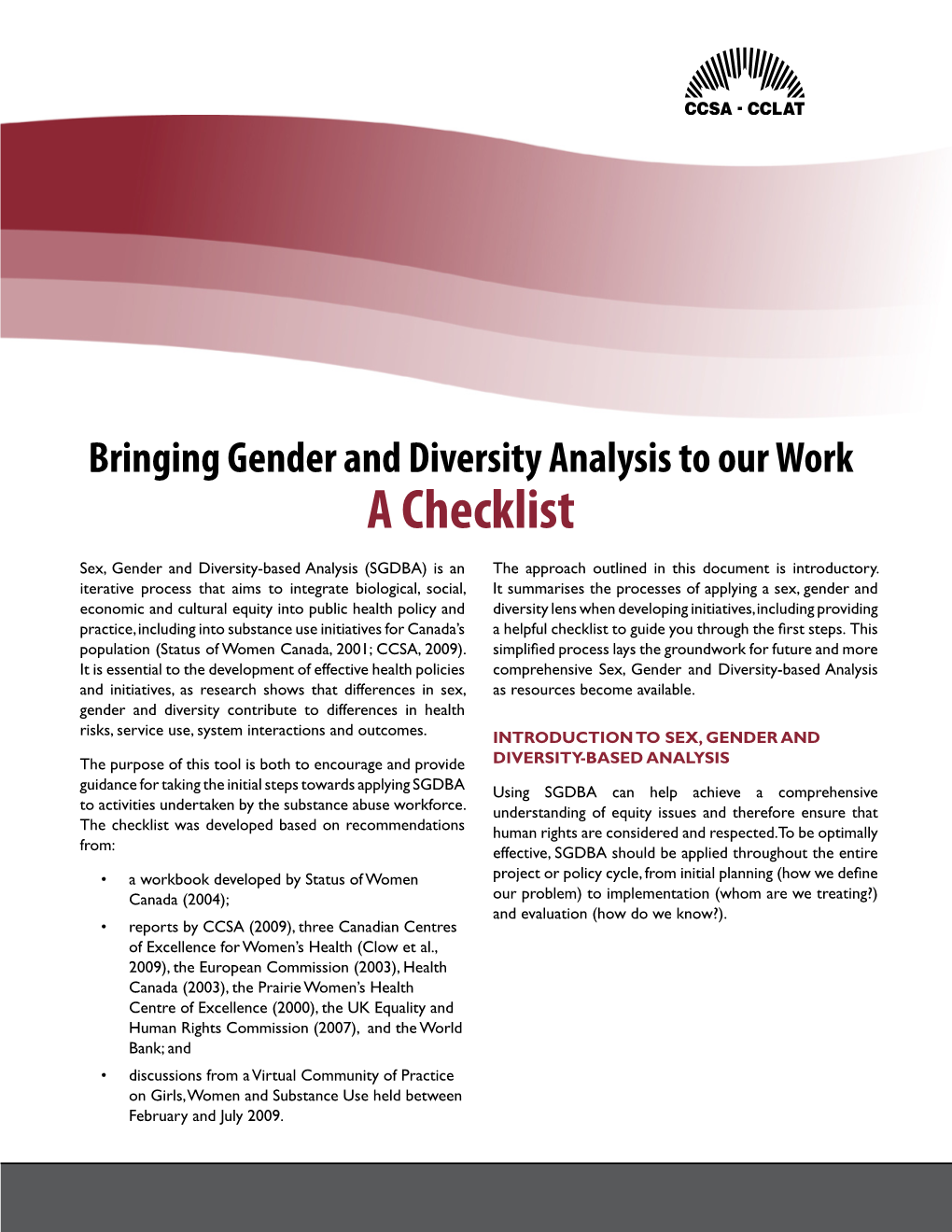 Bringing Gender and Diversity Analysis to Our Work: a Checklist