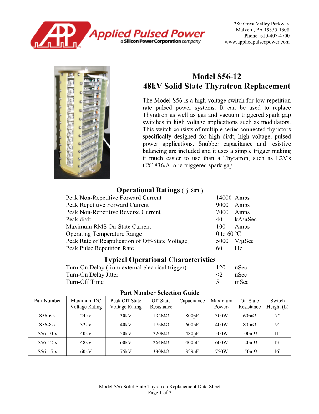 Model S56-12 48Kv Solid State Thyratron Replacement