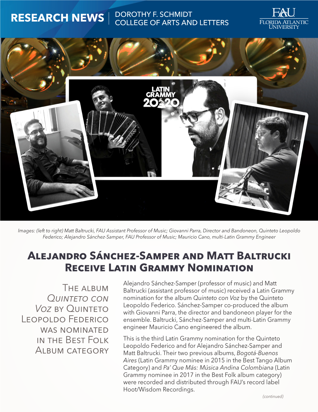 Alejandro Sánchez-Samper and Matt Baltrucki Receive Latin Grammy