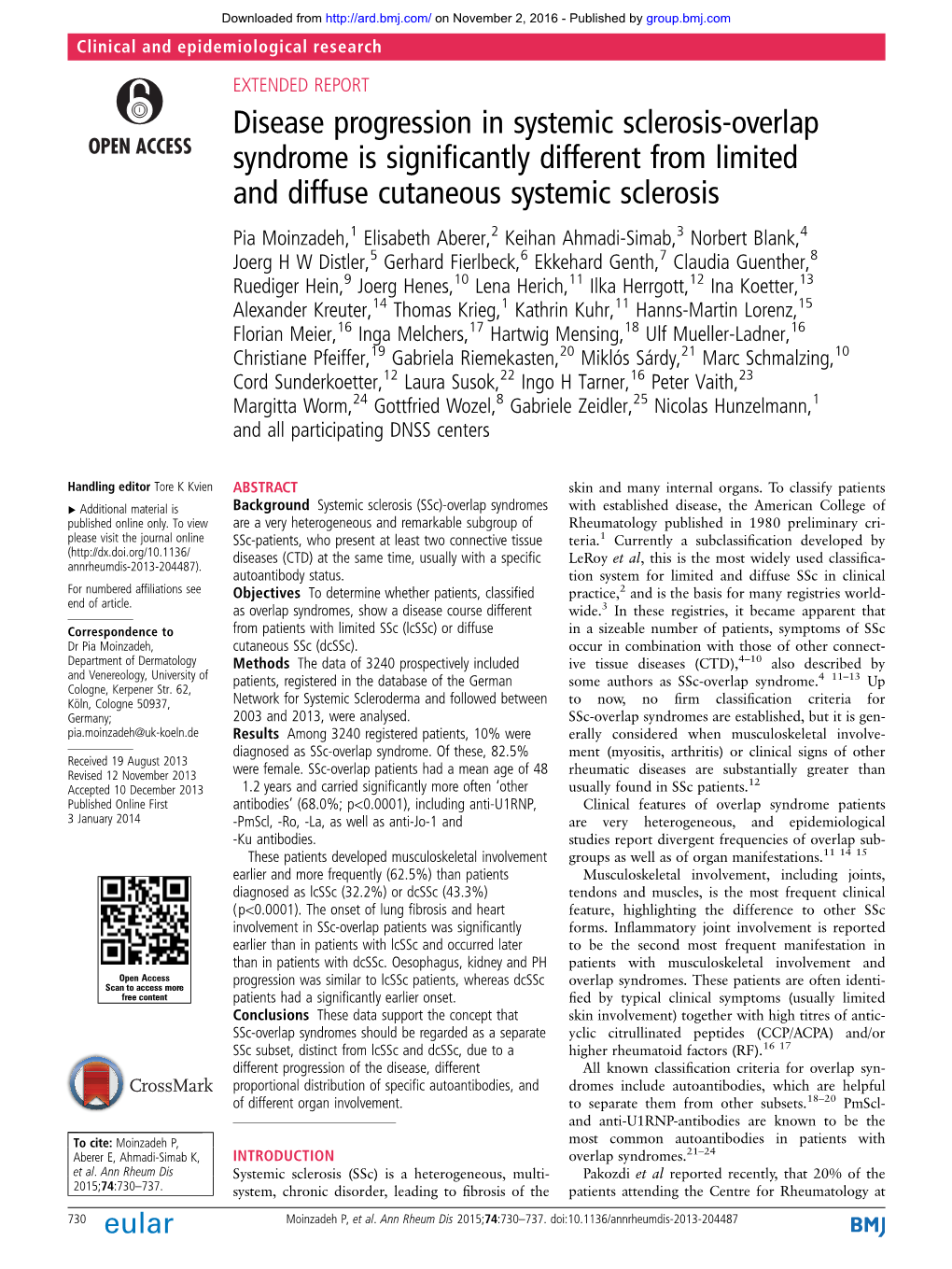 Disease Progression in Systemic Sclerosis-Overlap Syndrome Is