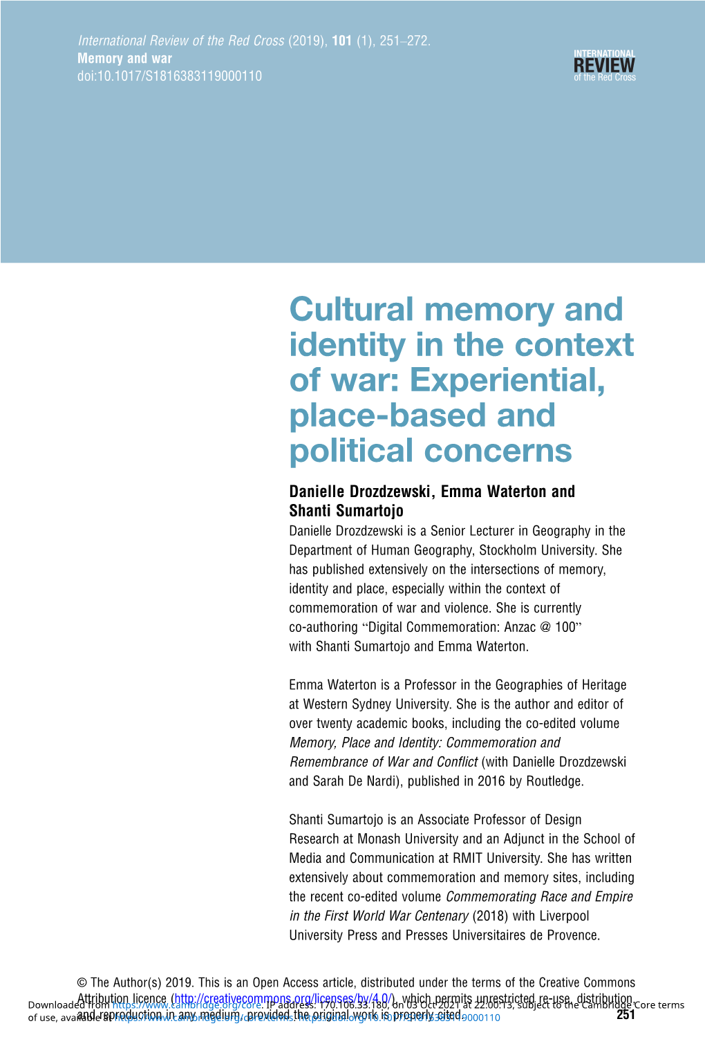 Cultural Memory and Identity in the Context Of