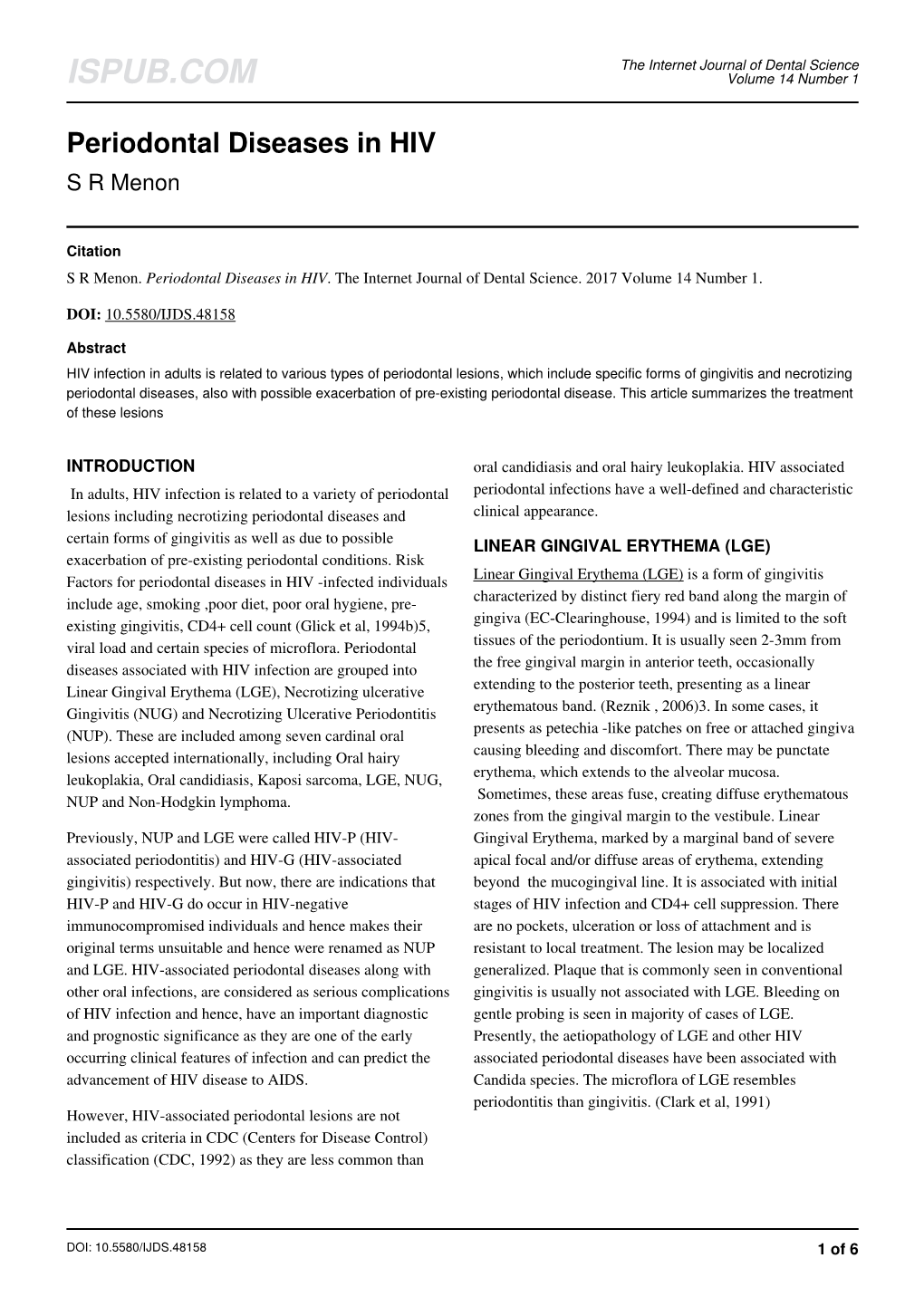 Periodontal Diseases in HIV S R Menon